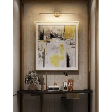 JOOSENLUX Dimmable Led Picture Lights 24.4'' Brass Golden-Like Hard-Wired Display Lighting for Paintings with Swing Arm Wall Mount Brief Metal Artwork Hallway Sconce Lamps 14W Warm White 3000K