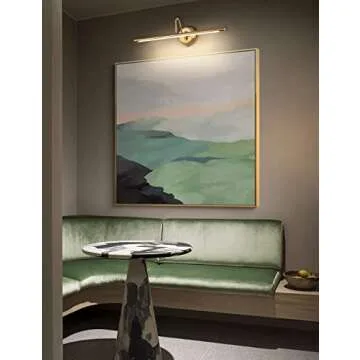 JOOSENLUX Dimmable Led Picture Lights 24.4'' Brass Golden-Like Hard-Wired Display Lighting for Paintings with Swing Arm Wall Mount Brief Metal Artwork Hallway Sconce Lamps 14W Warm White 3000K