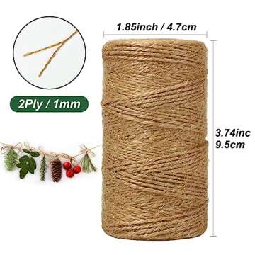 Shintop Jute Twine, 328 Feet 2ply Natural Twine String, Industrial Packing Materials Heavy Duty Twine for Arts and Crafts, Gift Wrapping and Gardening Applications