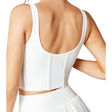 Mustcan Open Back Padded Built-in Sports Bra Longline Sports Bras Low Back Yoga Fitness Workout Crop Top Tank Bra-White