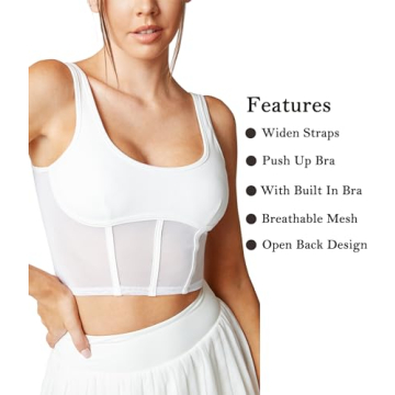 Mustcan Open Back Padded Built-in Sports Bra Longline Sports Bras Low Back Yoga Fitness Workout Crop Top Tank Bra-White