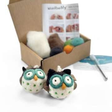 Woolbuddy Needle Felting Kit for Beginners Adults, Owl Craft Kit, Includes Wool, Needles, and Step-b...