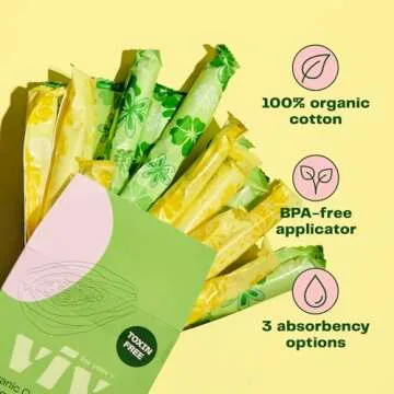Viv for Your V Organic Cotton Tampons with BPA-Free Applicator | Toxin and Fragrance Free | Super Absorbancy | 18 Count
