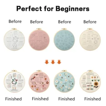 JOINRUN Beginner Embroidery Kit for Adults - 4 DIY Sets