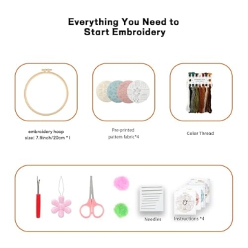 JOINRUN Beginner Embroidery Kit for Adults - 4 DIY Sets