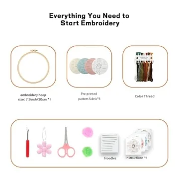 JOINRUN Beginner Embroidery Kit for Adults - 4 DIY Sets