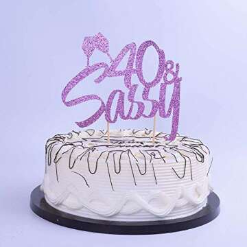 YUINYO 40 Cake Topper-40 & Sassy Cake Topper for 50th Birthday Wedding Anniversary Party Decorations (Purple)