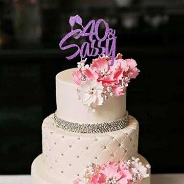 YUINYO 40 Cake Topper-40 & Sassy Cake Topper for 50th Birthday Wedding Anniversary Party Decorations (Purple)