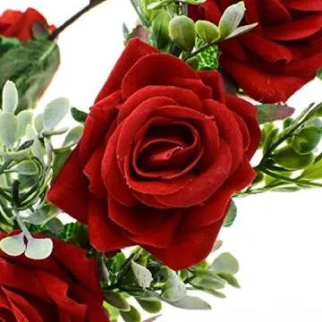 Vividsun Women Flower Crown Floral Headpiece Festival Wedding Hair Wreath Floral Crown (Red)