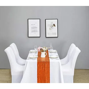 Hahuho Orange Sequin Table Runner for Weddings and Events