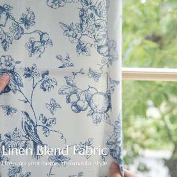 jinchan Linen Floral Curtains for Living Room 84 Inch Length Blue Printed Flower French Country Farmhouse Cottage Core Toile Curtains Back Tab Light Filtering Window Drapes Set 2 Panels