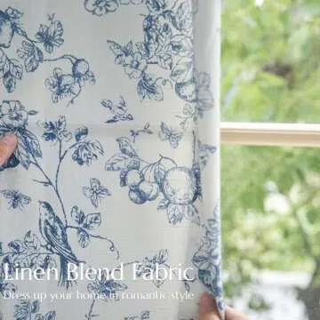 jinchan Linen Floral Curtains for Living Room 84 Inch Length Blue Printed Flower French Country Farmhouse Cottage Core Toile Curtains Back Tab Light Filtering Window Drapes Set 2 Panels