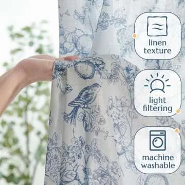 jinchan Linen Floral Curtains for Living Room 84 Inch Length Blue Printed Flower French Country Farmhouse Cottage Core Toile Curtains Back Tab Light Filtering Window Drapes Set 2 Panels