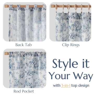 jinchan Linen Floral Curtains for Living Room 84 Inch Length Blue Printed Flower French Country Farmhouse Cottage Core Toile Curtains Back Tab Light Filtering Window Drapes Set 2 Panels