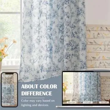 jinchan Linen Floral Curtains for Living Room 84 Inch Length Blue Printed Flower French Country Farmhouse Cottage Core Toile Curtains Back Tab Light Filtering Window Drapes Set 2 Panels