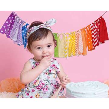 Rainbow Background Banner for Party Decor - Colorful Striped Garland Fabric, Birthday Party Banner, Photo Booth Photo Props, Rainbow Decoration (Rainbow Background High Chair Banner)