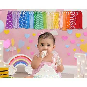 Rainbow Background Banner for Party Decor - Colorful Striped Garland Fabric, Birthday Party Banner, Photo Booth Photo Props, Rainbow Decoration (Rainbow Background High Chair Banner)