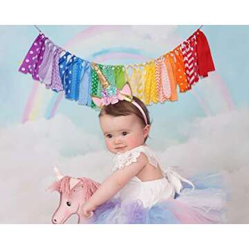 Rainbow Background Banner for Party Decor - Colorful Striped Garland Fabric, Birthday Party Banner, Photo Booth Photo Props, Rainbow Decoration (Rainbow Background High Chair Banner)