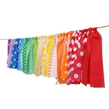 Rainbow Background Banner for Party Decor - Colorful Striped Garland Fabric, Birthday Party Banner, Photo Booth Photo Props, Rainbow Decoration (Rainbow Background High Chair Banner)