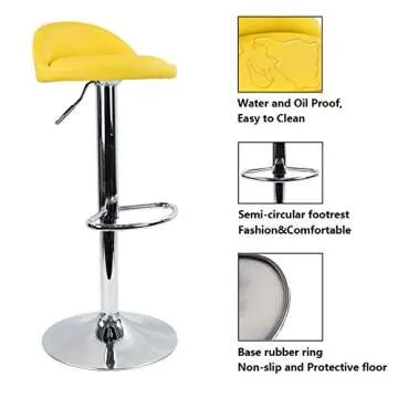 KKTONER PU Leather Round Bar Stool with Back Rest Height Adjustable Swivel Pub Chair Home Kitchen Bar stools Backless Stool with Footrest (Yellow)