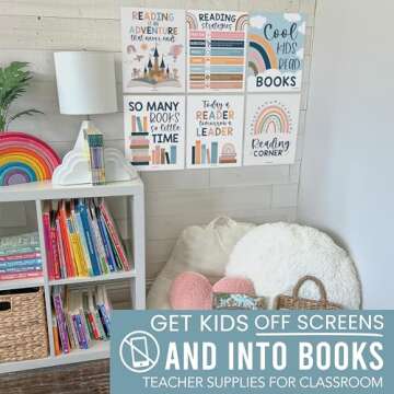 Hadley Designs 6 Boho Reading Posters For Classroom Library Decorations For School, Reading Bulletin...