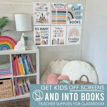 Hadley Designs 6 Boho Reading Posters For Classroom Library Decorations For School, Reading Bulletin...