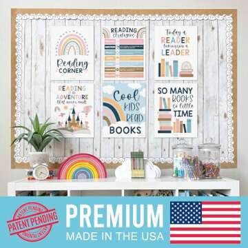 Hadley Designs 6 Boho Reading Posters For Classroom Library Decorations For School, Reading Bulletin Board Sets For Classrooms, Reading Corner Decor For Classroom, Read Poster