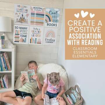 Hadley Designs 6 Boho Reading Posters For Classroom Library Decorations For School, Reading Bulletin Board Sets For Classrooms, Reading Corner Decor For Classroom, Read Poster