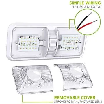 Leisure LED 5 Pack RV LED Ceiling Double Dome Light Fixture ON/OFF Switch Interior Lighting for Car/RV/Trailer/Camper/Boat DC 11-18V Natural White 4000-4500K 48X2835SMD (Natural White 4000-4500K, 5)