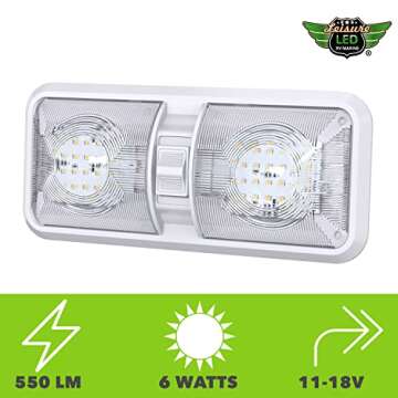Leisure LED 5 Pack RV LED Ceiling Double Dome Light Fixture ON/OFF Switch Interior Lighting for Car/RV/Trailer/Camper/Boat DC 11-18V Natural White 4000-4500K 48X2835SMD (Natural White 4000-4500K, 5)