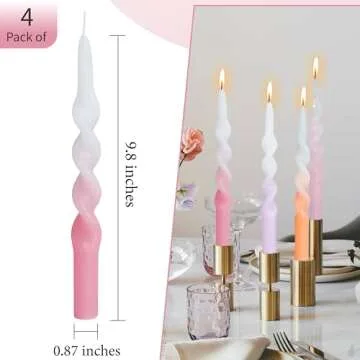 Gradient Color Spiral Taper Candle 10 Inches Twisted Candlesticks Unscented Tapered Candles 4 PCS Handmade Candles Sticks Smokeless Home Décor Restaurant Wedding Party Candlesticks