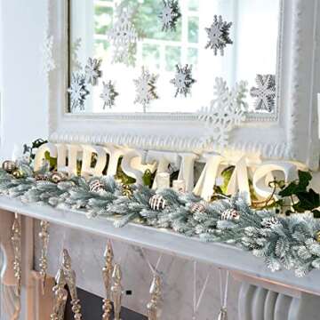 DearHouse 6Ft Artificial Christmas Pine Garland Winter Greenery Garland for Holiday Season Mantel Fireplace Table Runner Centerpiece Décor (White)