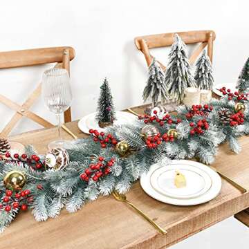 DearHouse 6Ft Artificial Christmas Pine Garland Winter Greenery Garland for Holiday Season Mantel Fireplace Table Runner Centerpiece Décor (White)