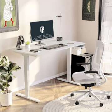 FLEXISPOT E6 Essential 3 Stages Dual Motor Electric Standing Desk 55x28 Inch Whole-Piece Board Height Adjustable Desk Electric Sit Stand Desk(White Frame + White Desktop, 2 Packages)