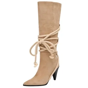 YIYA Beige Knee High Suede Boots for Women