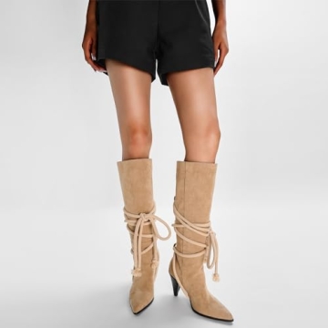 YIYA Beige Knee High Suede Boots for Women