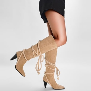 YIYA Beige Knee High Suede Boots for Women