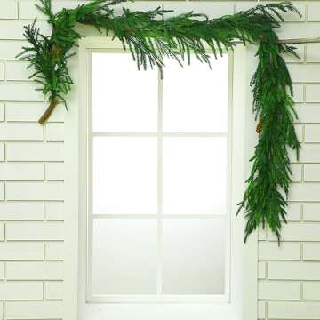 Jutom 6 ft Norfolk Pine Garland Artificial Pine Greenery Garlands with Pine Cones Christmas Norfolk ...
