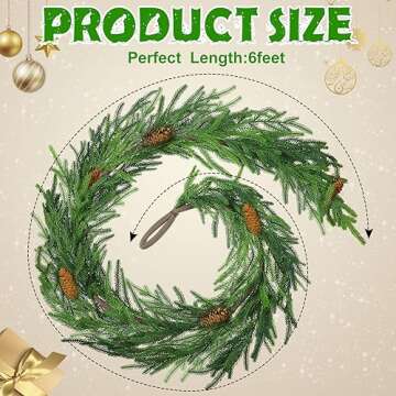 Jutom 6 ft Norfolk Pine Garland Artificial Pine Greenery Garlands with Pine Cones Christmas Norfolk Pine Garland Christmas Garland Cedar Garland Winter Garland for Seasonal Indoor Home Decor (1)