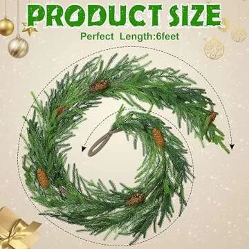Jutom 6 ft Norfolk Pine Garland for Christmas Decor
