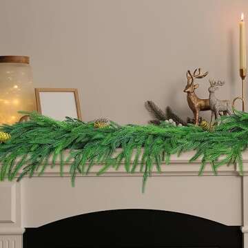 Jutom 6 ft Norfolk Pine Garland Artificial Pine Greenery Garlands with Pine Cones Christmas Norfolk Pine Garland Christmas Garland Cedar Garland Winter Garland for Seasonal Indoor Home Decor (1)