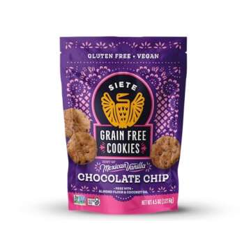 Siete Grain Free Hint of Mexican Vanilla Chocolate Chip Cookies | Vegan | Gluten Free | Non GMO | Dairy Free | Made with Almond Flour & Coconut Oil | 4.5 Oz. Bag (Pack of 6)