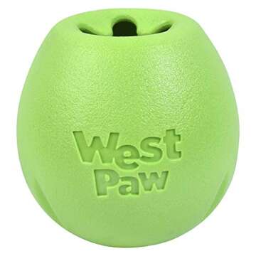 WEST PAW Zogoflex Rumbl Treat-Dispensing Dog Toy – Interactive Slow-Feeder Chew Toy for Dogs – Dog Enrichment Toy – for Moderate Chewers, Fetch, Catch – Holds Kibble, Treats (Jungle Green, Small)