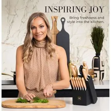 Luxury Gold Knife Set with Self-Sharpening Block – 14 Pieces