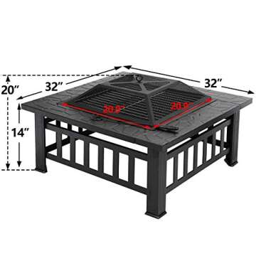LEMY 32 Inch Outdoor Fire Pit Table for Garden & BBQ