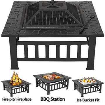 LEMY 32 Inch Outdoor Fire Pit Table for Garden & BBQ
