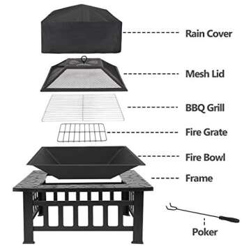 LEMY 32 Inch Outdoor Fire Pit Table for Garden & BBQ