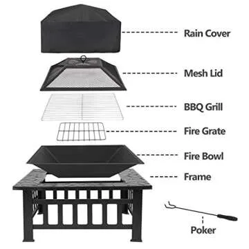 LEMY 32 Inch Outdoor Fire Pit Table for Garden & BBQ