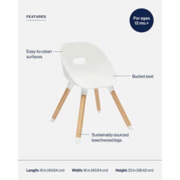 Lalo The Play Chair, Wooden and Non-Toxic Plastic Kids and Toddler Chair - Sturdy Bucket Seat and Easy to Clean Kids Chair with up to 200 lb. Weight Capacity, Set of 2 - Coconut