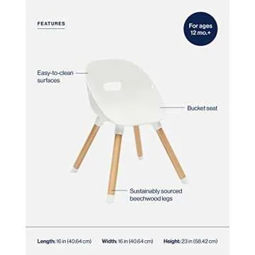 Lalo The Play Chair, Wooden and Non-Toxic Plastic Kids and Toddler Chair - Sturdy Bucket Seat and Easy to Clean Kids Chair with up to 200 lb. Weight Capacity, Set of 2 - Coconut